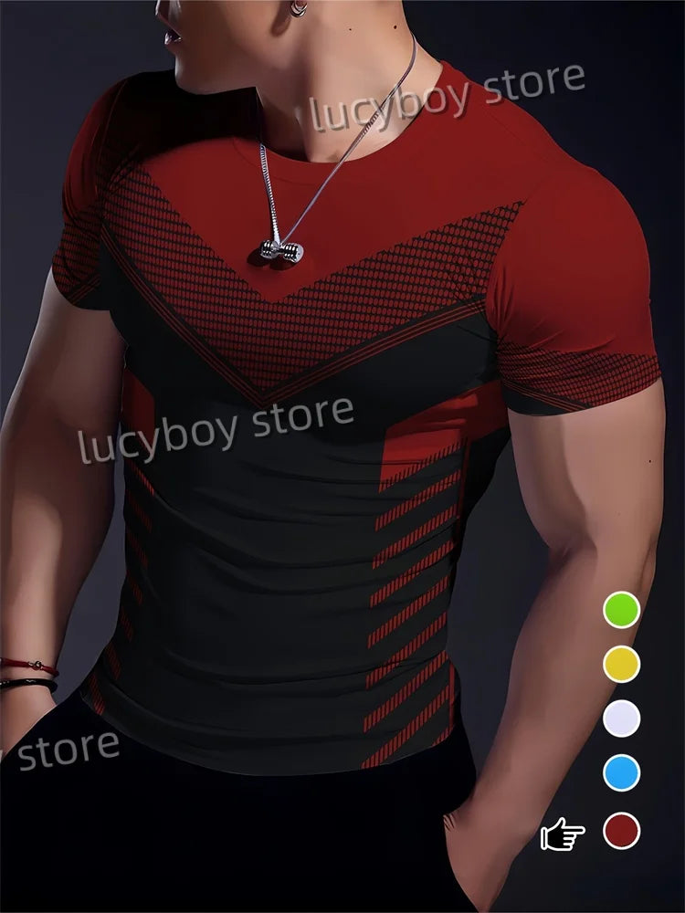 Men's Sports Stripe Gym T Shirt Mans Casual Short Sleeve Tees Quick Drying Running Sportwear Men Oversized Tops men Clothing