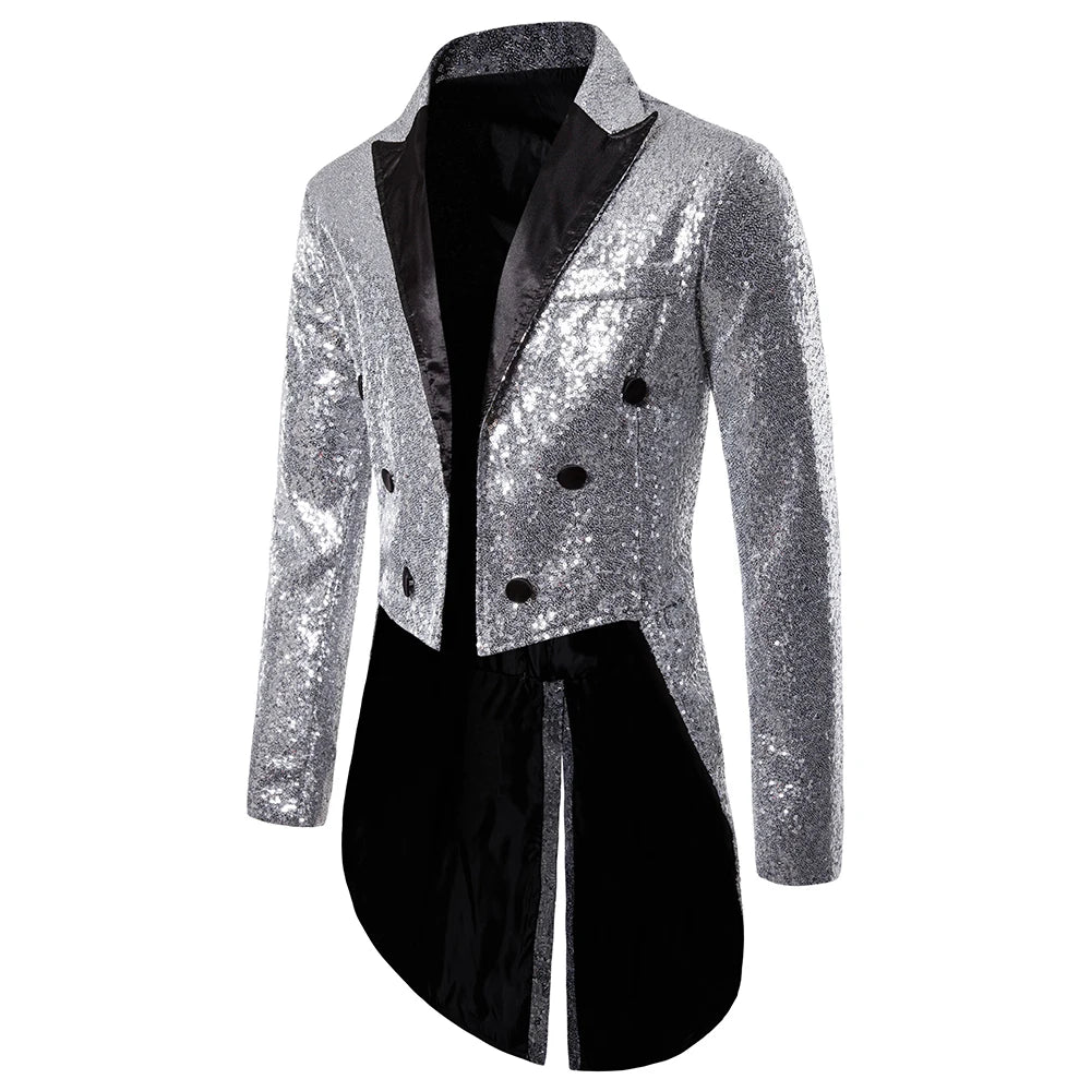 Men's Suit Round Sequin Button Tuxedo Stage Show Wedding Host Dance Festival Celebration Dinner Casual Men's Wear Men's Coat