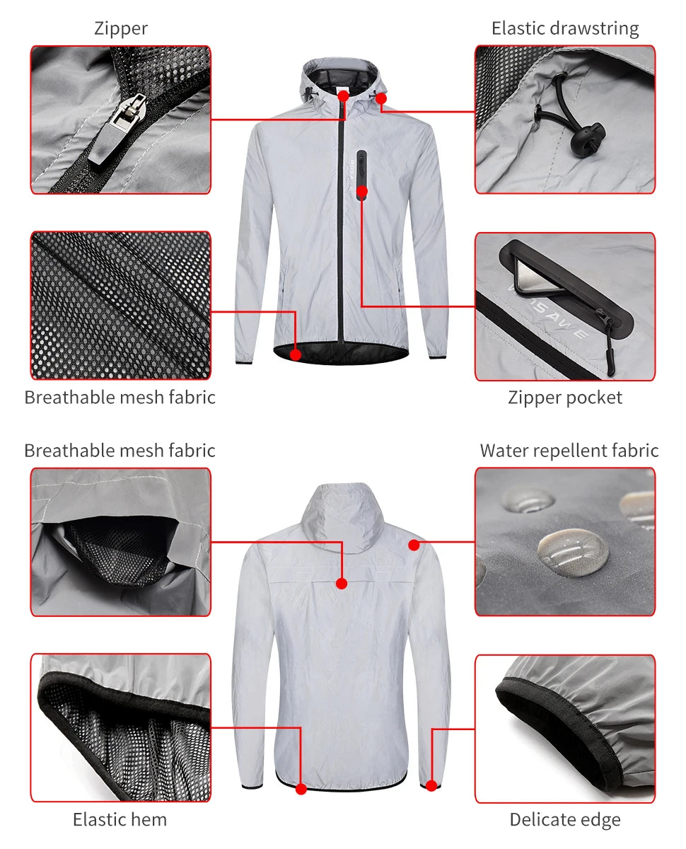 WOSAWE Men's Jacket with Hoodie and Waterproof Windbreaker for Men Women Cycling Hiking Running Hip Hop Jacket