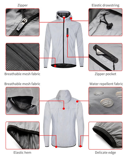 WOSAWE Men's Jacket with Hoodie and Waterproof Windbreaker for Men Women Cycling Hiking Running Hip Hop Jacket