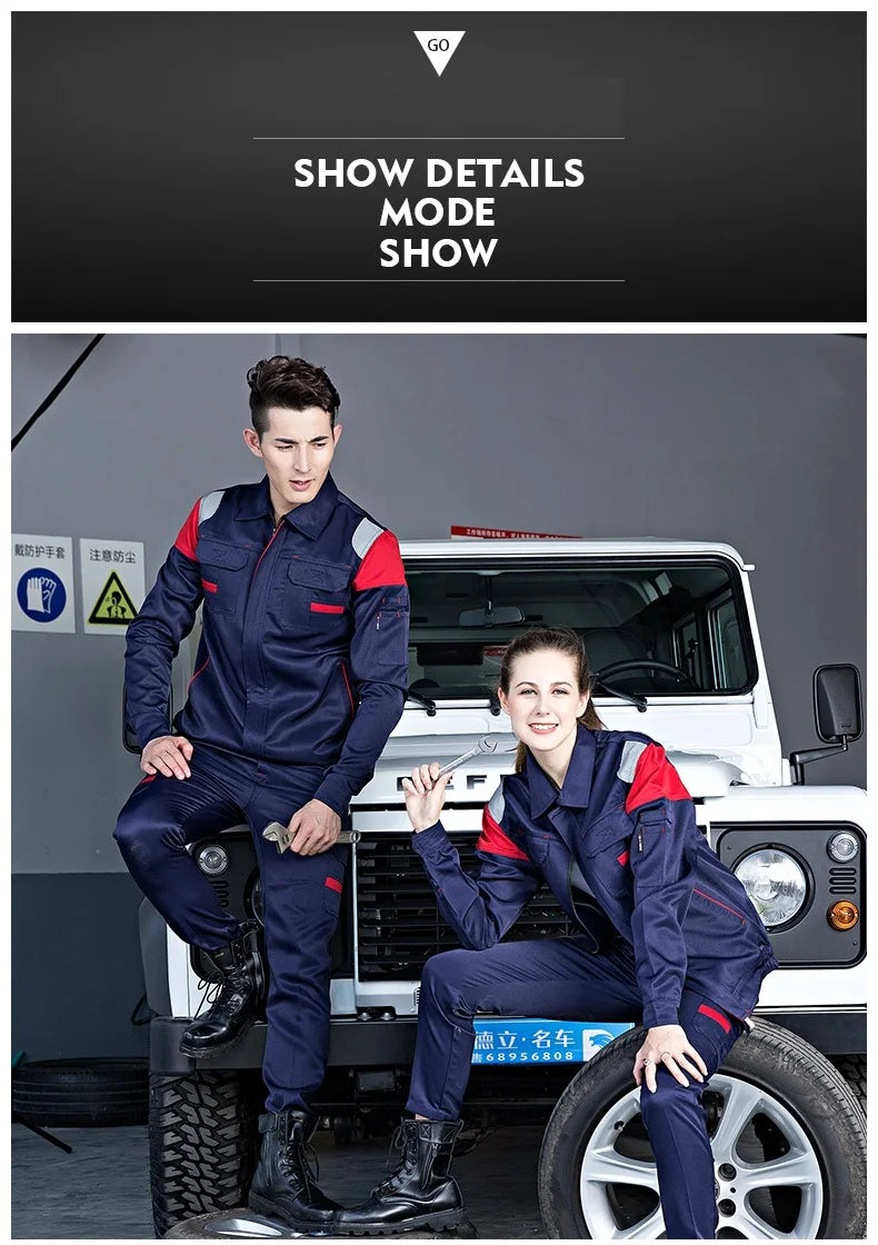 Welding Suits Workwear Clothes Set Men Women Long Sleeve Workmen Work Uniform Car Workshop Reflective Mechanical Working Overall