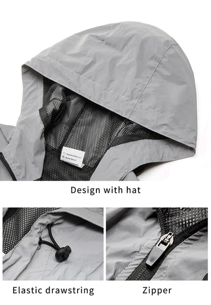 WOSAWE Men's Jacket with Hoodie and Waterproof Windbreaker for Men Women Cycling Hiking Running Hip Hop Jacket