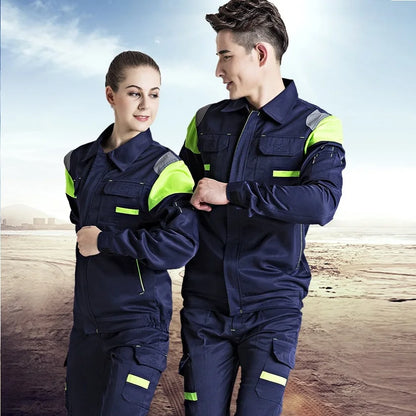 Welding Suits Workwear Clothes Set Men Women Long Sleeve Workmen Work Uniform Car Workshop Reflective Mechanical Working Overall