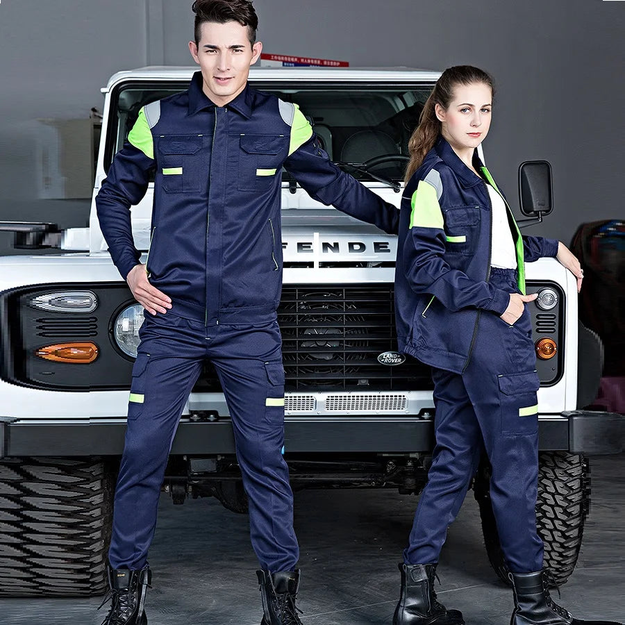 Welding Suits Workwear Clothes Set Men Women Long Sleeve Workmen Work Uniform Car Workshop Reflective Mechanical Working Overall
