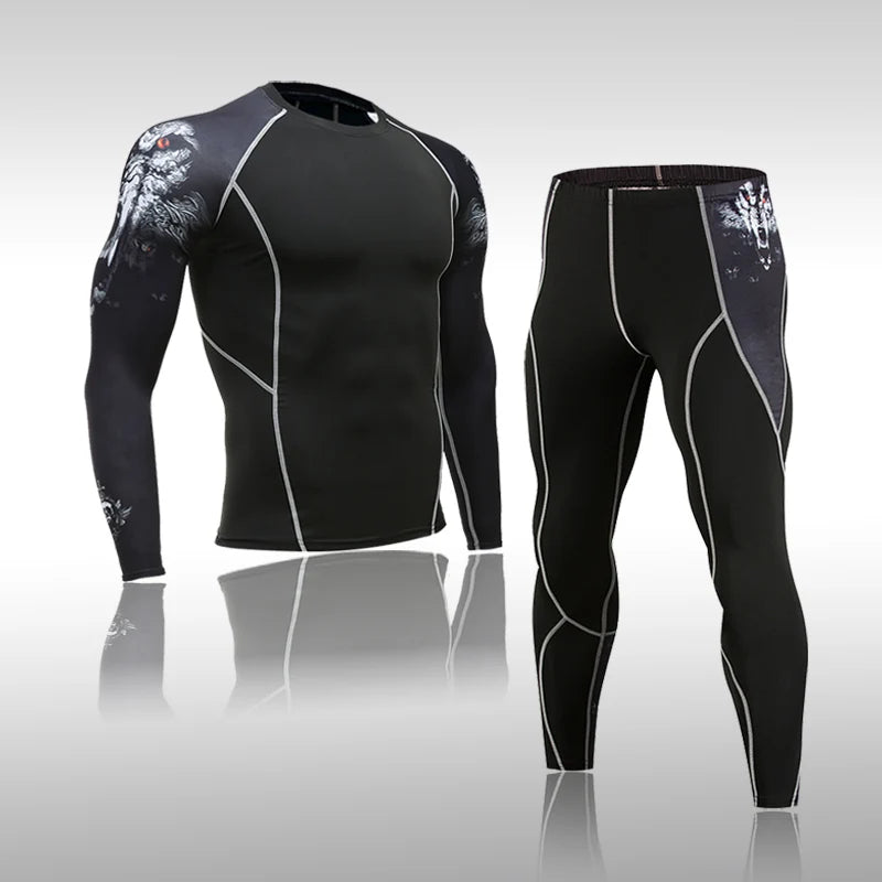 Men's Running Sports Suit MMA Rashgard Male Quick Drying Sportswear Compression Clothing Fitness Training Kit Thermal Underwear