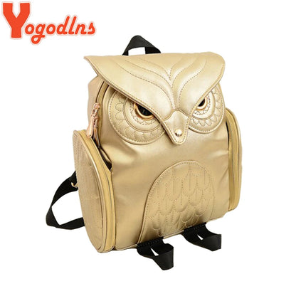 Yogodlns Fashion Women Backpack Newest Stylish Cool Black PU Leather Owl Backpack Female Hot Sale Women shoulder bag school bags
