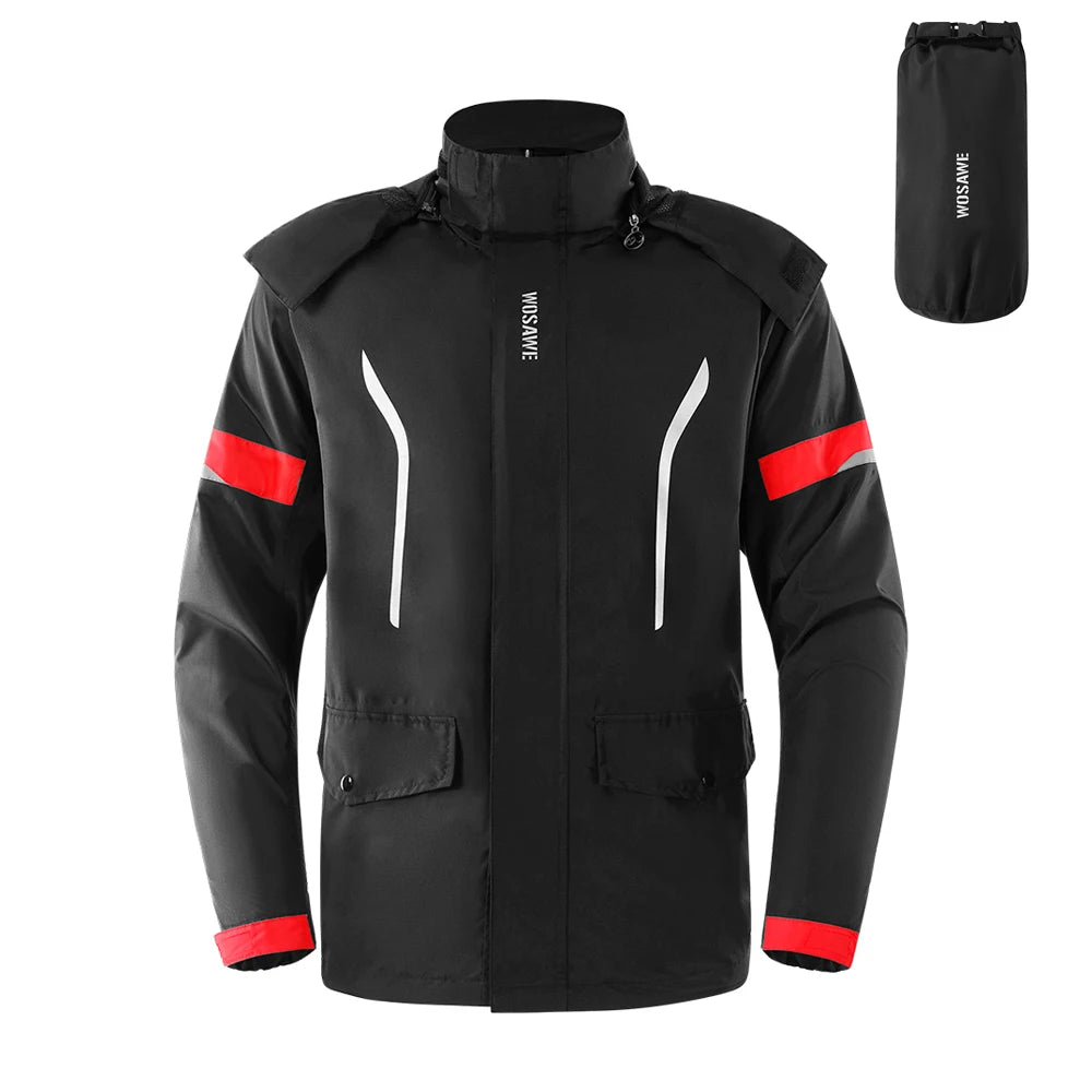 WOSAWE Motorcycle Raincoat Men Women Waterproof Motorcyclist Rider Raincoat Reflective Ebike Electric Scooter Biker Rain Jacket