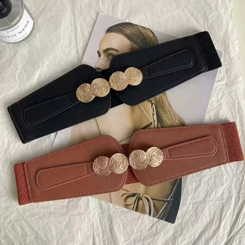 Waist belt for women; stretch elastic wide belt for decoration; outer dress with a versatile belt; skirt with accessories in bla