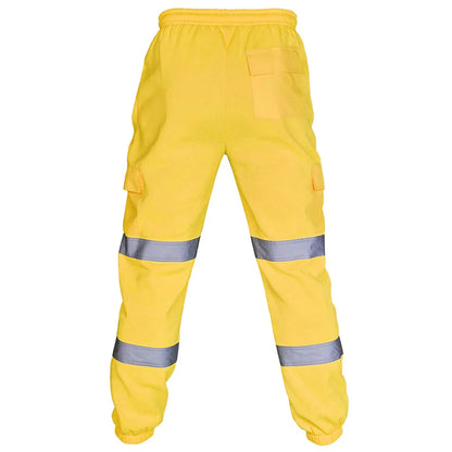Mens Work Uniform Bottoms Safety Sweat Pants Striped Reflective Pants Loose Mens Rain Trousers Joggers Patchwork Workwear