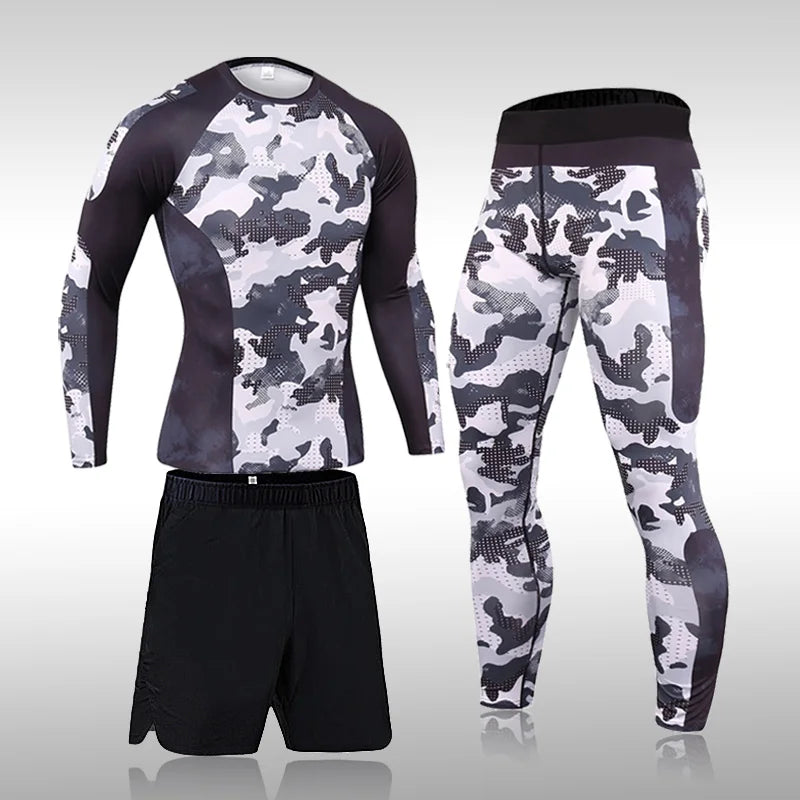Men's Sports Suit MMA Rashgard Male Quick Drying Exercise Workout Leggings Sportswear Compression Clothing Fitness Training Kit