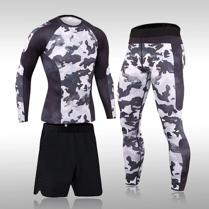 Men's Sports Suit MMA Rashgard Male Quick Drying Exercise Workout Leggings Sportswear Compression Clothing Fitness Training Kit