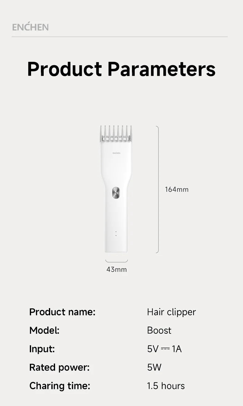 ENCHEN Boost-W Hair Trimmer For Men Kids Cordless USB Rechargeable Electric Hair Clipper Cutter Machine With Adjustable Comb