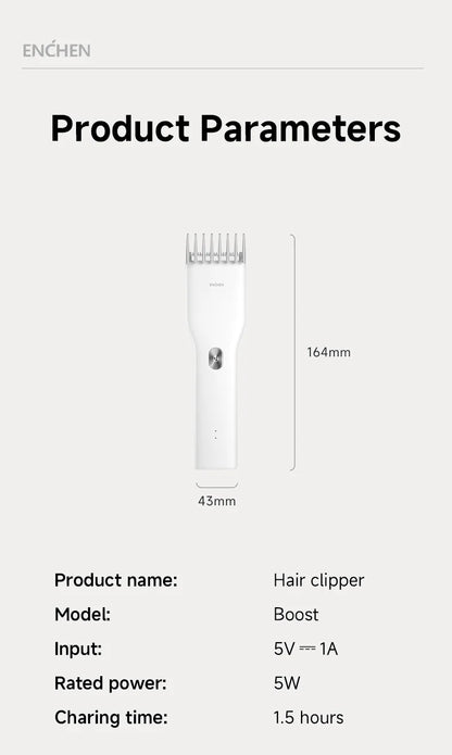 ENCHEN Boost-W Hair Trimmer For Men Kids Cordless USB Rechargeable Electric Hair Clipper Cutter Machine With Adjustable Comb