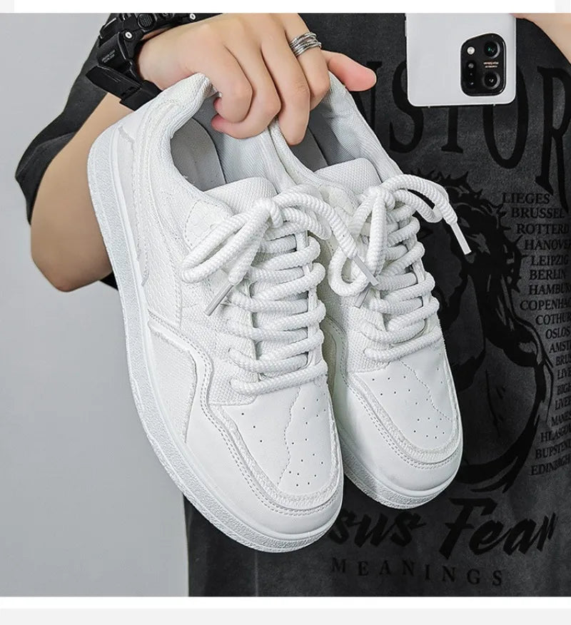 Fashionable and Luxurious New Men Sports Shoes Solid Color Round Toe Flat Spring Flat Bottom Thick Sole Comfortable Sports Shoes