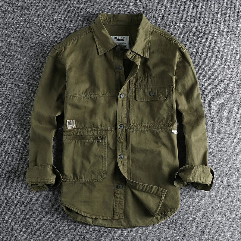 Heavy Industry Washed Male Workwear Military Shirt Jacket Fashion Men's Long Sleeve Shirt Handsome Trendy Versatile Loose Tops