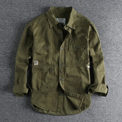 Heavy Industry Washed Male Workwear Military Shirt Jacket Fashion Men's Long Sleeve Shirt Handsome Trendy Versatile Loose Tops