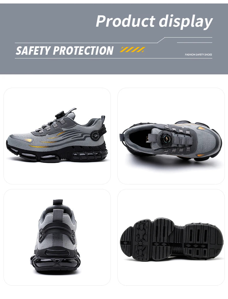 Hot Rotary Buckle Work Safety Shoes For Men Air Soft Sole Lightweight Protective Work Sneakers Men Breathable Safety Footwear