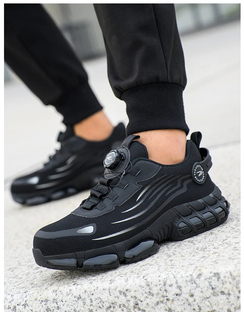 Hot Rotary Buckle Work Safety Shoes For Men Air Soft Sole Lightweight Protective Work Sneakers Men Breathable Safety Footwear