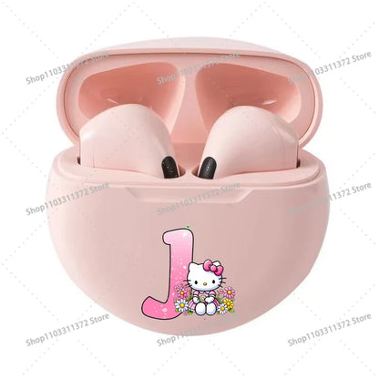 Sanrio Hello Kitty Pro6 Bluetooth Earphones Cartoon Letter A-Z Printed Headset Fashion Portable Cute Man Woman Birthday Gifts