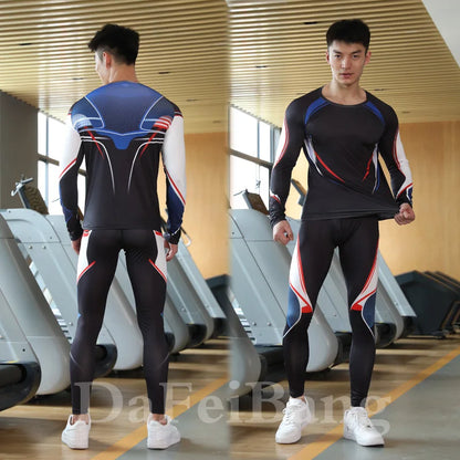 Men's Sports Suit MMA Rashgard Male Quick Drying Exercise Workout Leggings Sportswear Compression Clothing Fitness Training Kit