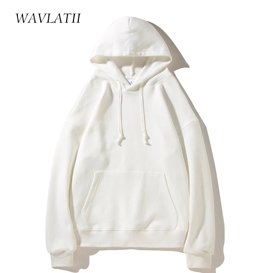 WAVLATII Women New White Hoodie Female Oversized Casual Pique Fabric Hoody Lady Light Green Hooded Tops for Spring Autumn WH2395