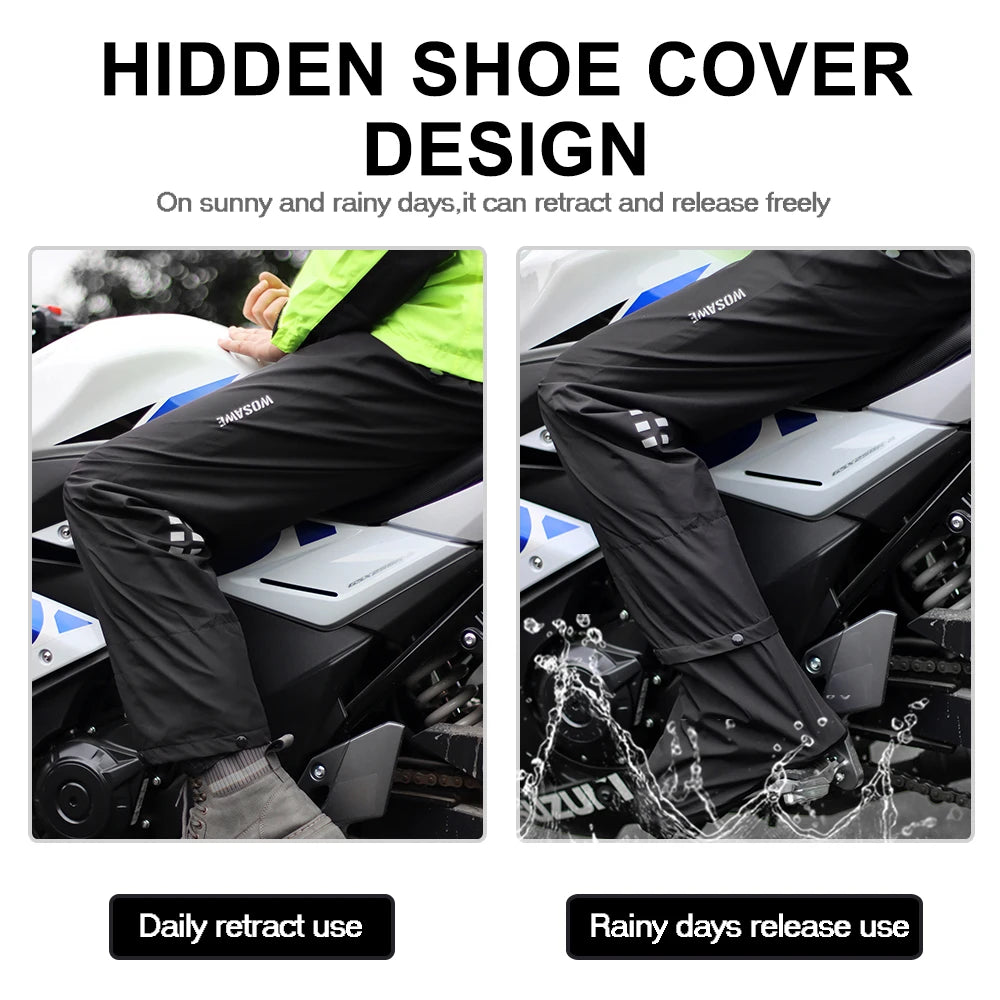 WOSAWE Motorcycle Rain Pants Outdoor Rainproof Pants with Shoe Covers Waterproof Rain Trousers for Fishing Cycling Hiking