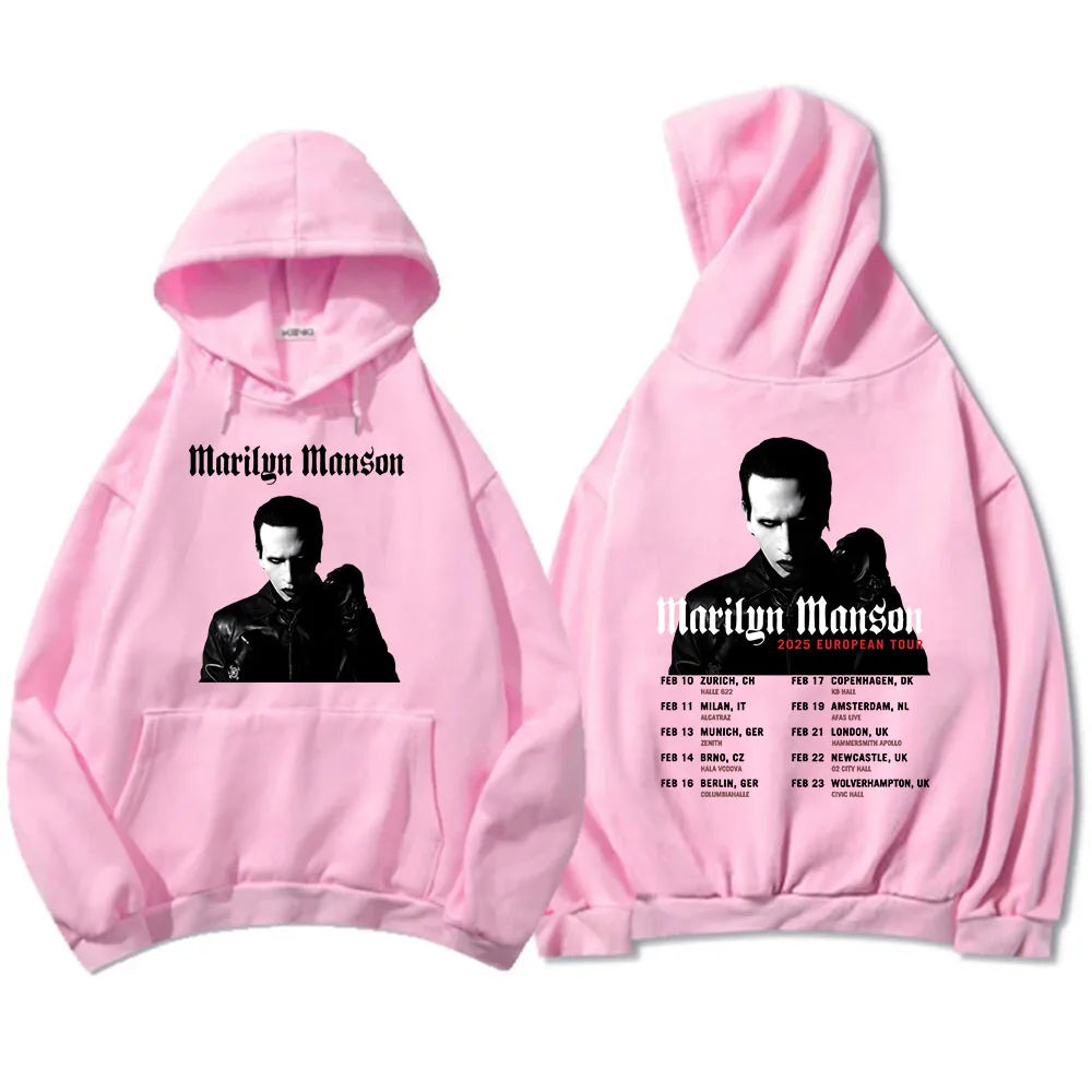 Marilyn Manson 2025 European Tour Hoodies Ropa Hombre Sudaderas Casual Long Sleeve Mens Sweatshirts Singer Graphic Print Hoodie