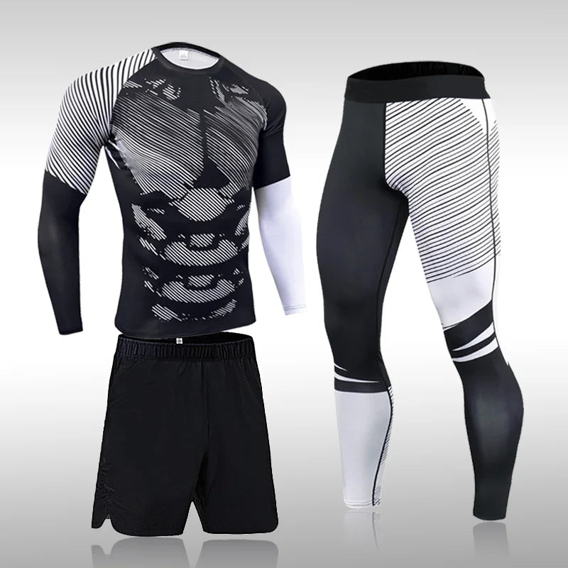 Men's Sports Suit MMA Rashgard Male Quick Drying Exercise Workout Leggings Sportswear Compression Clothing Fitness Training Kit