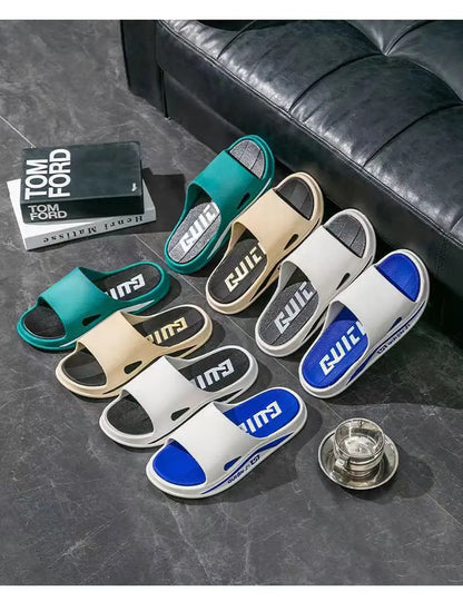 Fashion Men Slippers PVC Soft Sole Non-slip Men Flip Flops Outdoor Thick Bottom Beach Sandals Home Bathroom Couples Slippers New