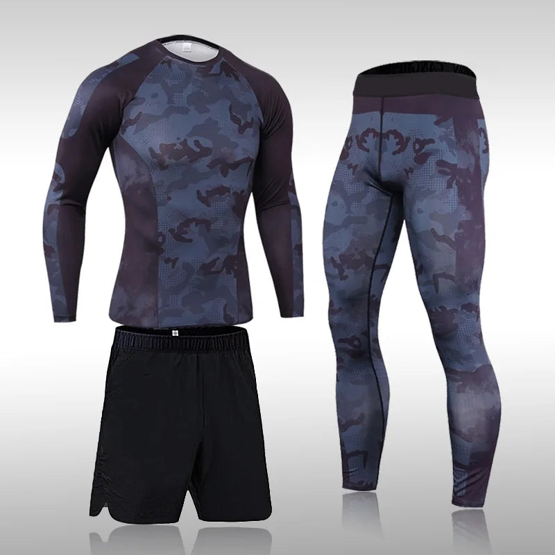 Men's Sports Suit MMA Rashgard Male Quick Drying Exercise Workout Leggings Sportswear Compression Clothing Fitness Training Kit