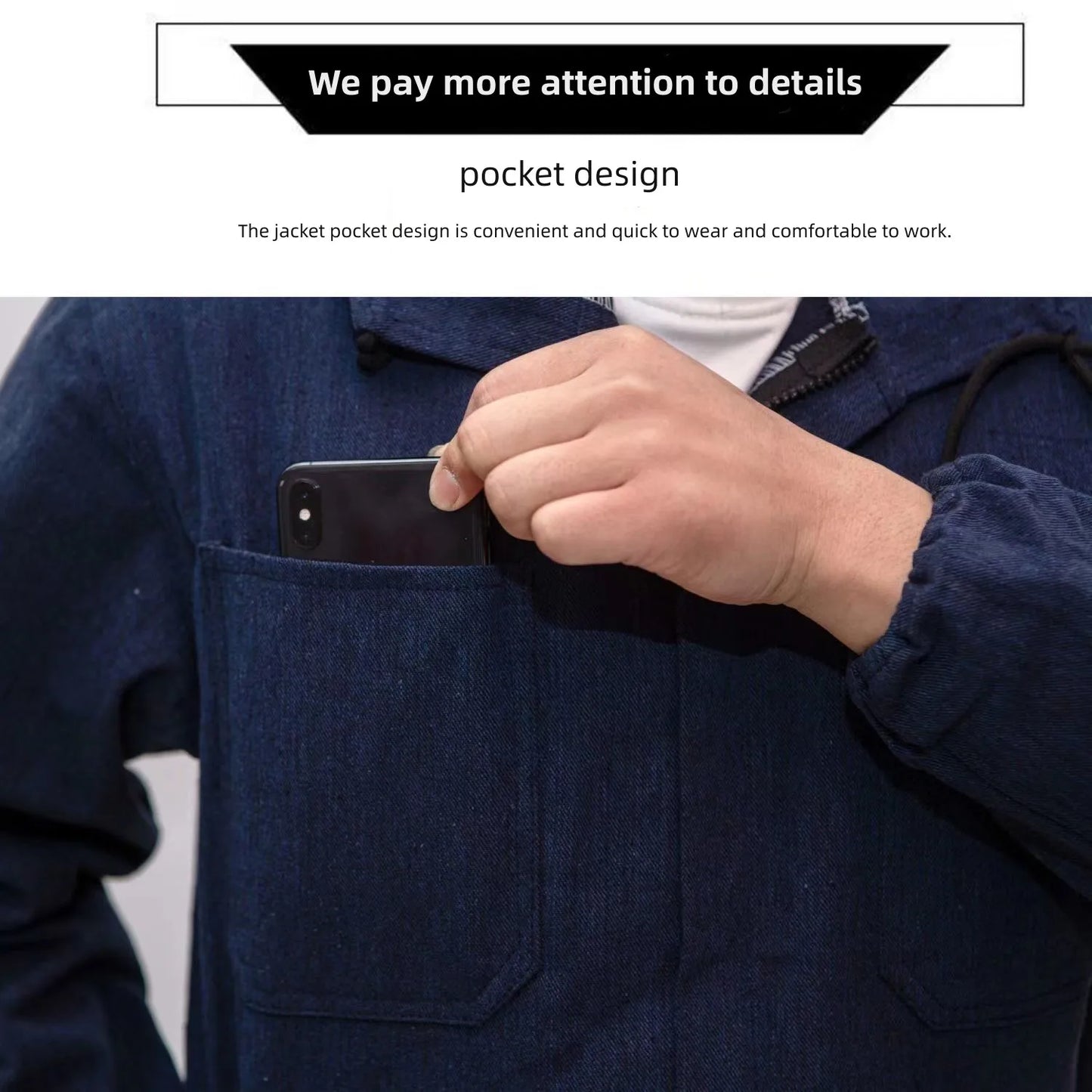 Men's one - piece work uniform, wear - resistant, dark blue, for auto repair and factory work, one - piece work uniform.