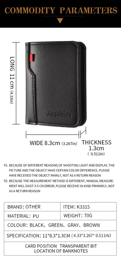 1Pc New Ultra-thin Mini Soft PU Leather Credit Card Wallet Holder Short Vertical High Quality Men's Wallet