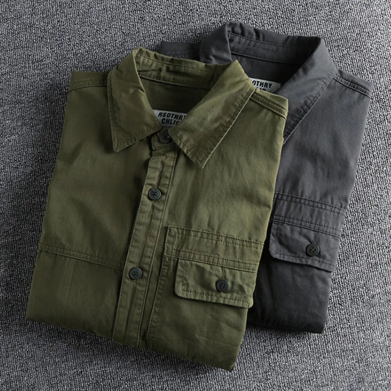 Heavy Industry Washed Male Workwear Military Shirt Jacket Fashion Men's Long Sleeve Shirt Handsome Trendy Versatile Loose Tops