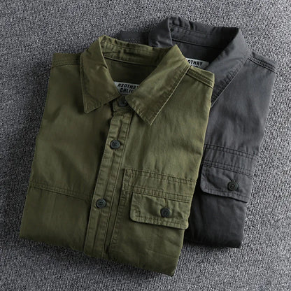 Heavy Industry Washed Male Workwear Military Shirt Jacket Fashion Men's Long Sleeve Shirt Handsome Trendy Versatile Loose Tops