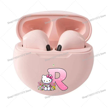 Sanrio Hello Kitty Pro6 Bluetooth Earphones Cartoon Letter A-Z Printed Headset Fashion Portable Cute Man Woman Birthday Gifts
