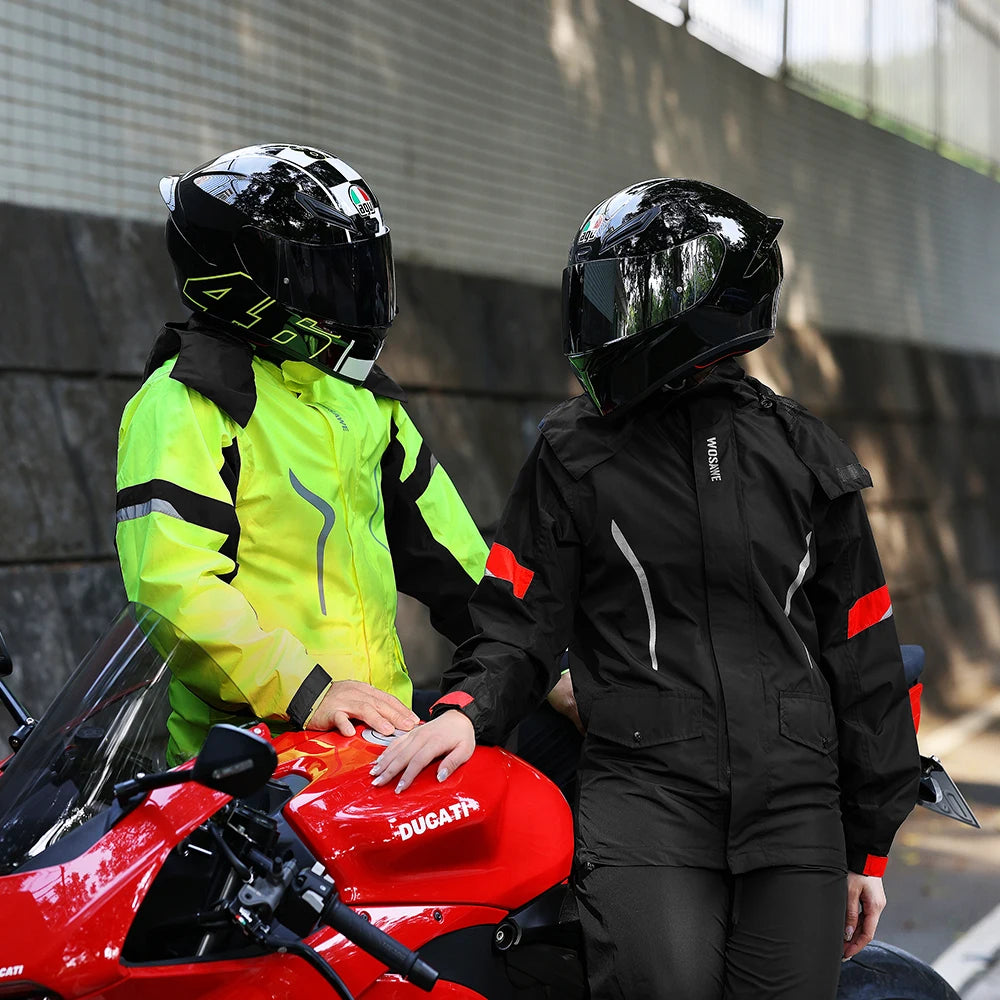 WOSAWE Motorcycle Raincoat Men Women Waterproof Motorcyclist Rider Raincoat Reflective Ebike Electric Scooter Biker Rain Jacket