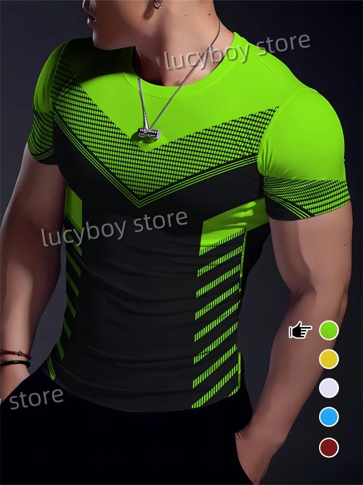 Men's Sports Stripe  Gym T Shirt Mans Casual Short Sleeve Tees Quick Drying Running Sportwear Men Oversized Tops men Clothing