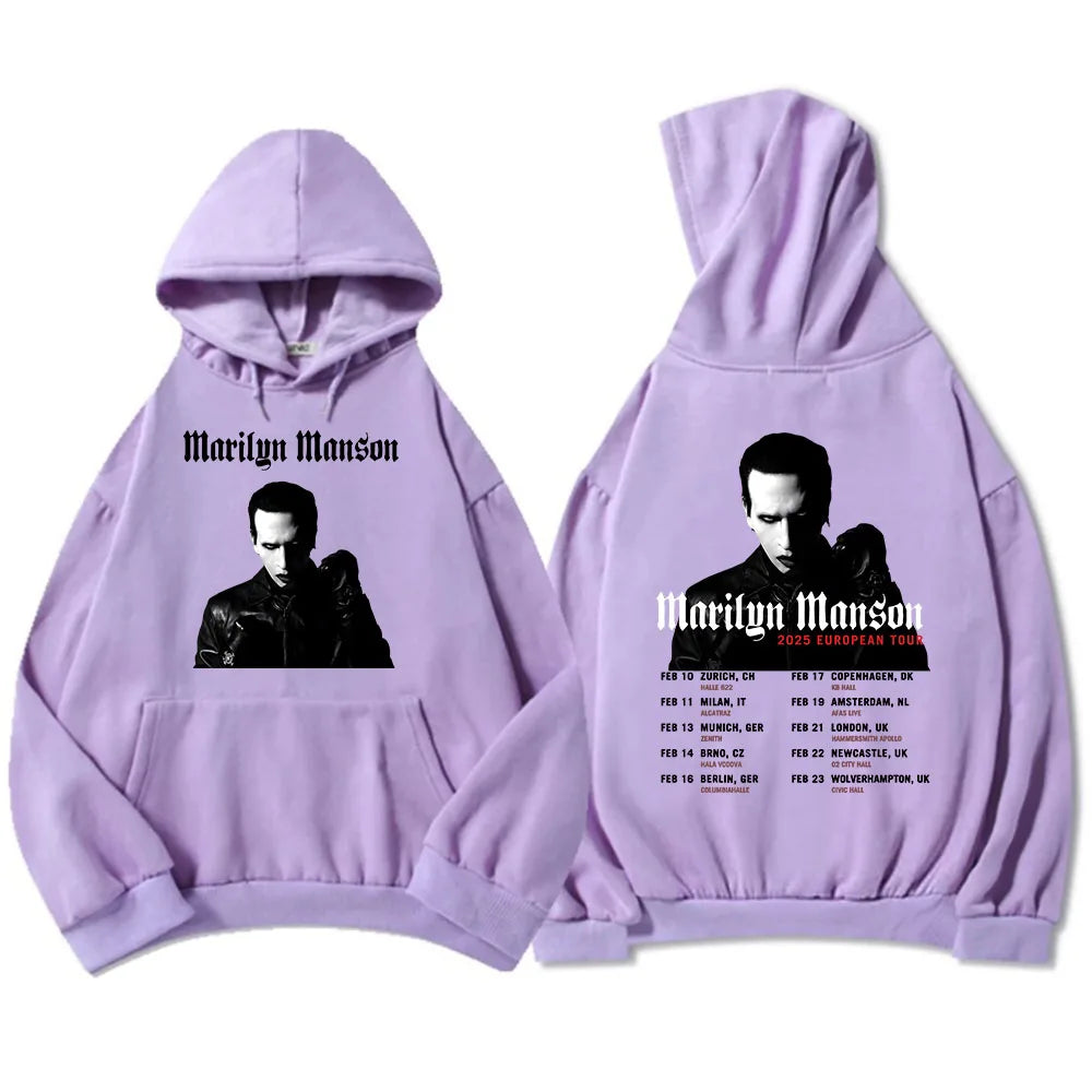 Marilyn Manson 2025 European Tour Hoodies Ropa Hombre Sudaderas Casual Long Sleeve Mens Sweatshirts Singer Graphic Print Hoodie