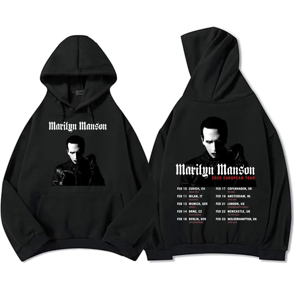 Marilyn Manson 2025 European Tour Hoodies Ropa Hombre Sudaderas Casual Long Sleeve Mens Sweatshirts Singer Graphic Print Hoodie