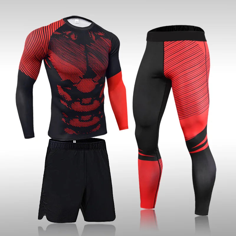 Men's Sports Suit MMA Rashgard Male Quick Drying Exercise Workout Leggings Sportswear Compression Clothing Fitness Training Kit