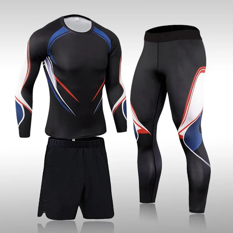 Men's Sports Suit MMA Rashgard Male Quick Drying Exercise Workout Leggings Sportswear Compression Clothing Fitness Training Kit