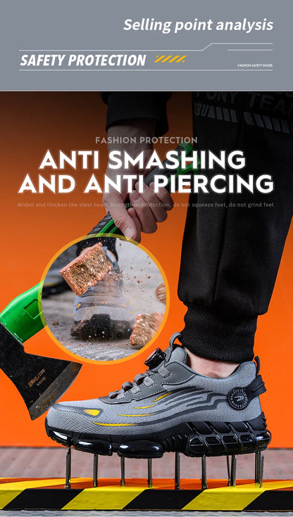 Hot Rotary Buckle Work Safety Shoes For Men Air Soft Sole Lightweight Protective Work Sneakers Men Breathable Safety Footwear