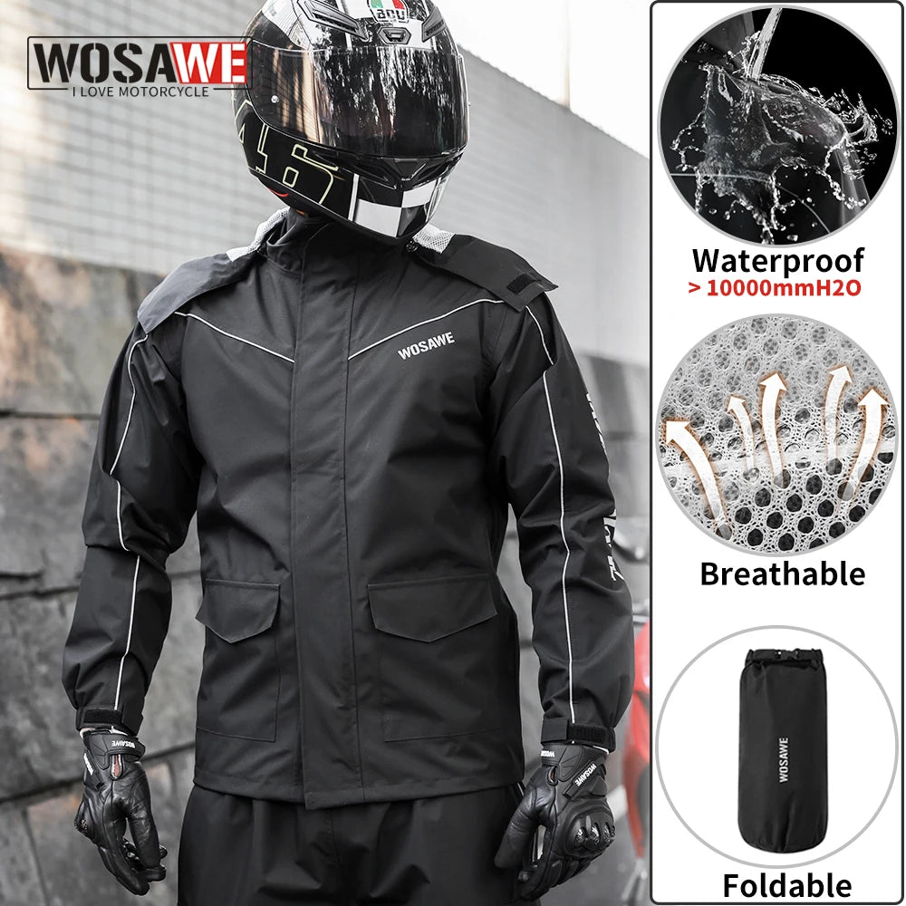 WOSAWE Motorcycle Raincoat Men Women Waterproof Motorcyclist Rider Raincoat Reflective Ebike Electric Scooter Biker Rain Jacket