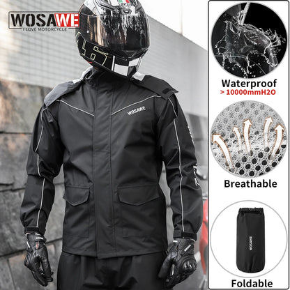 WOSAWE Motorcycle Raincoat Men Women Waterproof Motorcyclist Rider Raincoat Reflective Ebike Electric Scooter Biker Rain Jacket