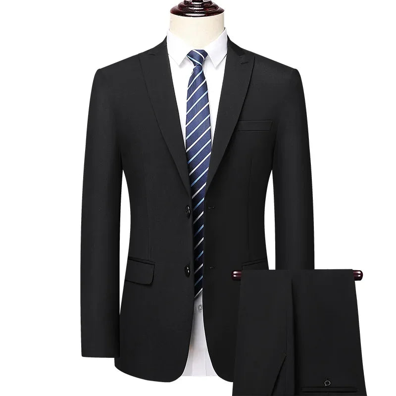 Man Suit (blazer+ Pants) Gentleman Fashion Business Double Split Casual Slim Solid Color Wedding Work Conjunto Hombre