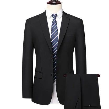 Man Suit (blazer+ Pants) Gentleman Fashion Business Double Split Casual Slim Solid Color Wedding Work Conjunto Hombre