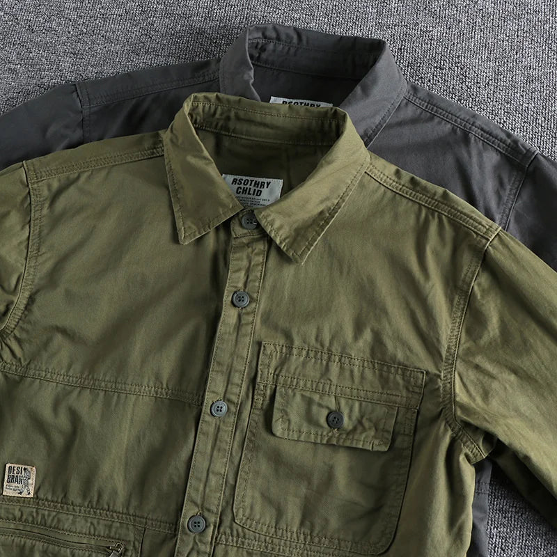 Heavy Industry Washed Male Workwear Military Shirt Jacket Fashion Men's Long Sleeve Shirt Handsome Trendy Versatile Loose Tops