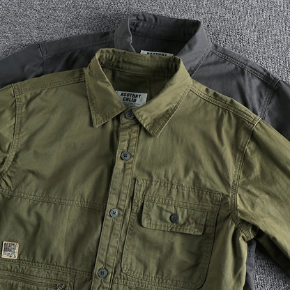 Heavy Industry Washed Male Workwear Military Shirt Jacket Fashion Men's Long Sleeve Shirt Handsome Trendy Versatile Loose Tops