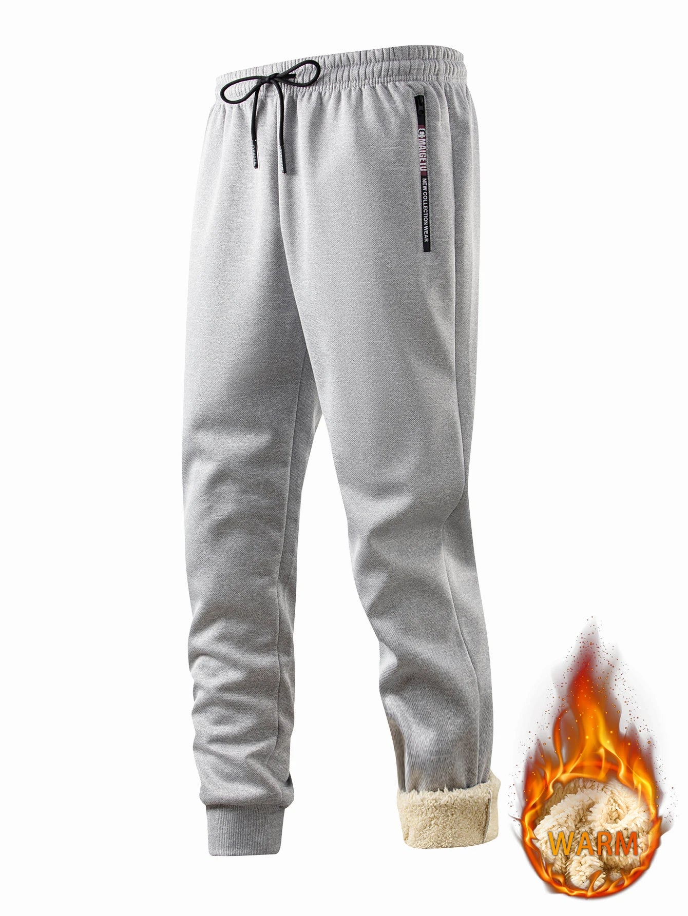 Men's winter sportswear set; warm fleece round neck sweatshirt; men's drawstring sport pants; fashionable men's running fitness
