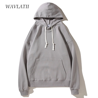 WAVLATII Women New White Hoodie Female Oversized Casual Pique Fabric Hoody Lady Light Green Hooded Tops for Spring Autumn WH2395